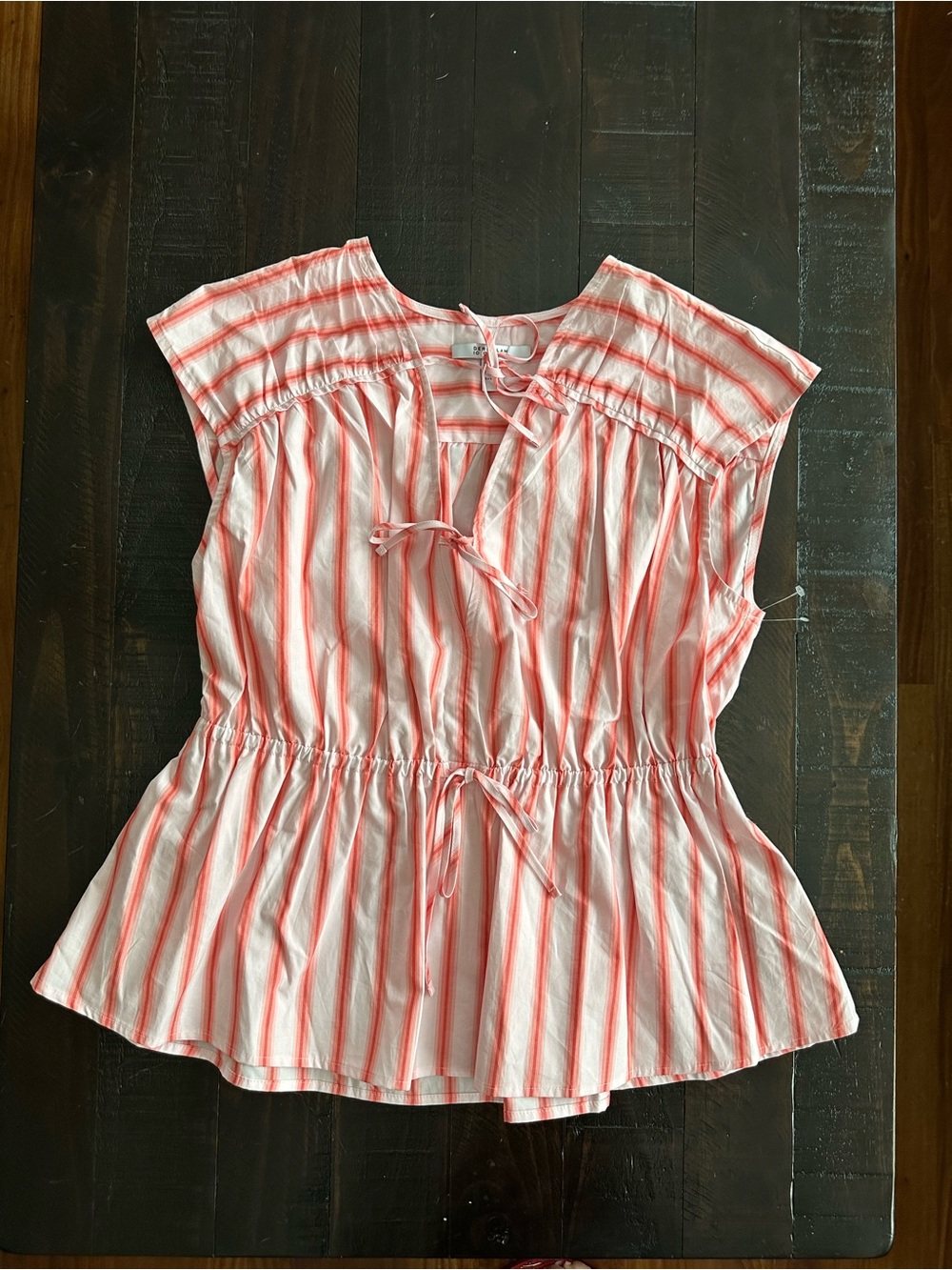 DEREK LAM 10 CROSBY Size M Stripe Caroline Cotton Peplum Top Pink NEW NO TAG